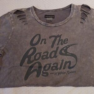 Denizen from Levi's Gray Distressed Graphic Tee 'On The Road Again'Willie Nelson